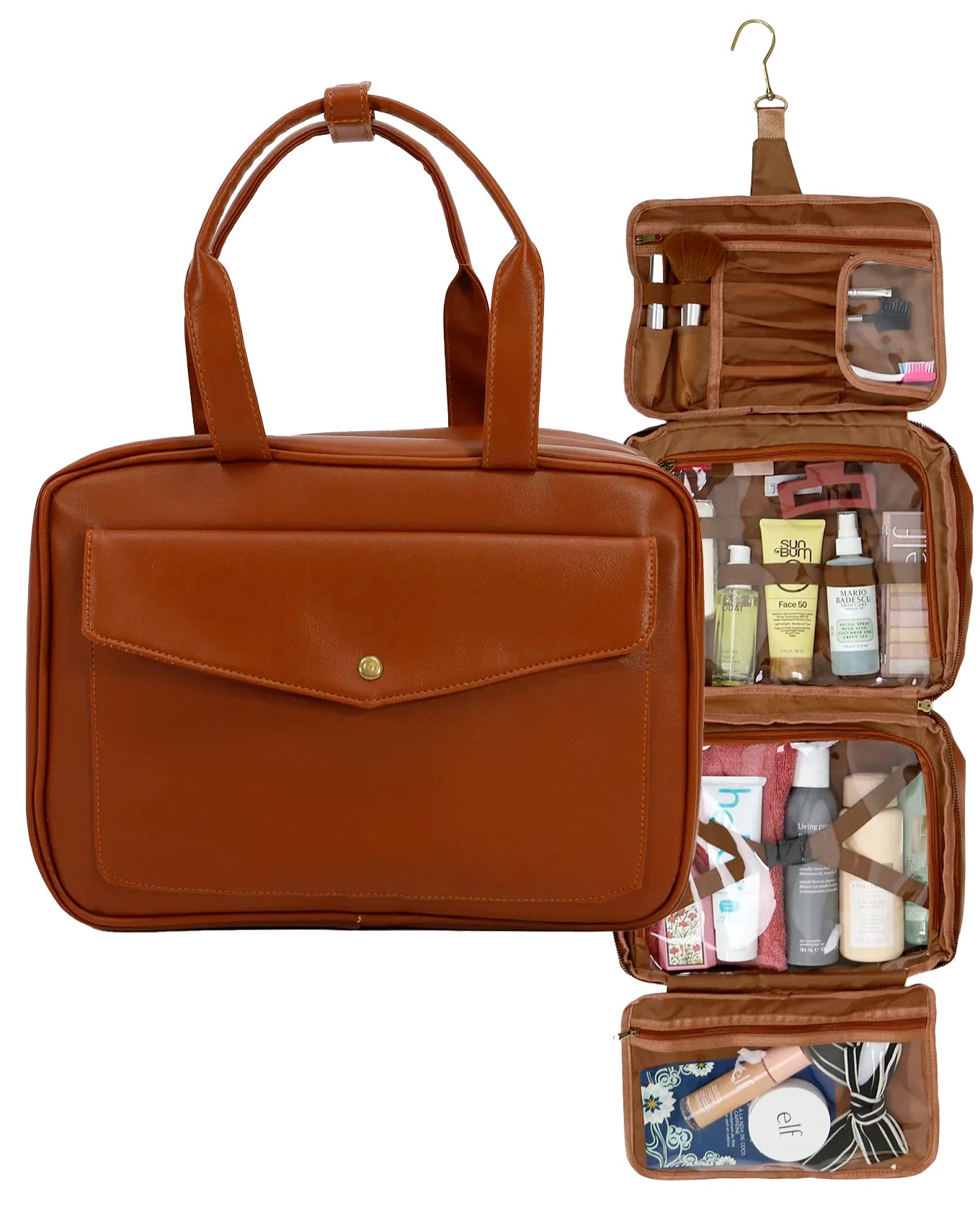 All-in-one Travel Toiletry Bag in Cognac