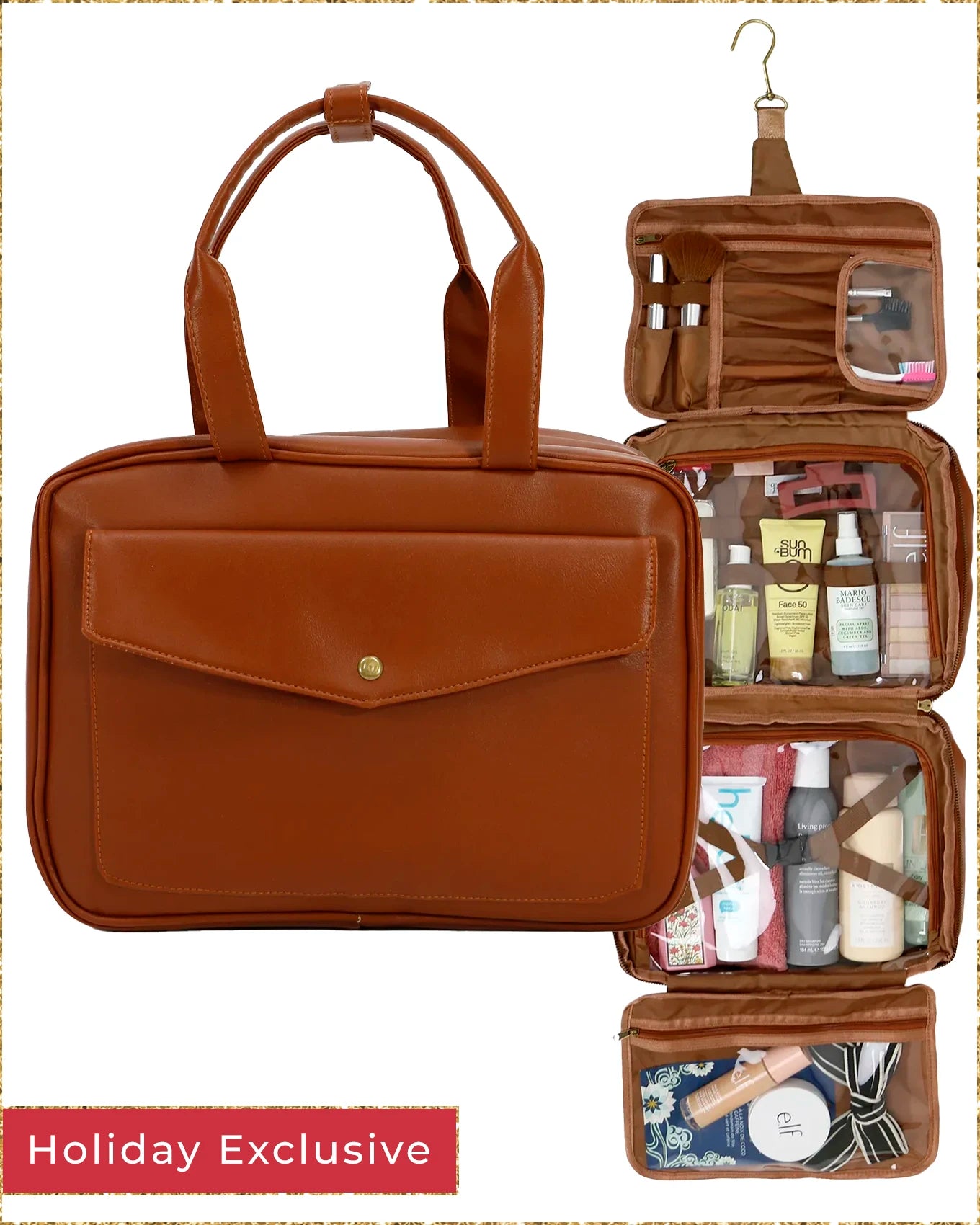 All in one Travel Toiletry Bag in Cognac Grace and Lace