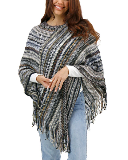 Asymmetrical Knit Poncho in Dark Multi