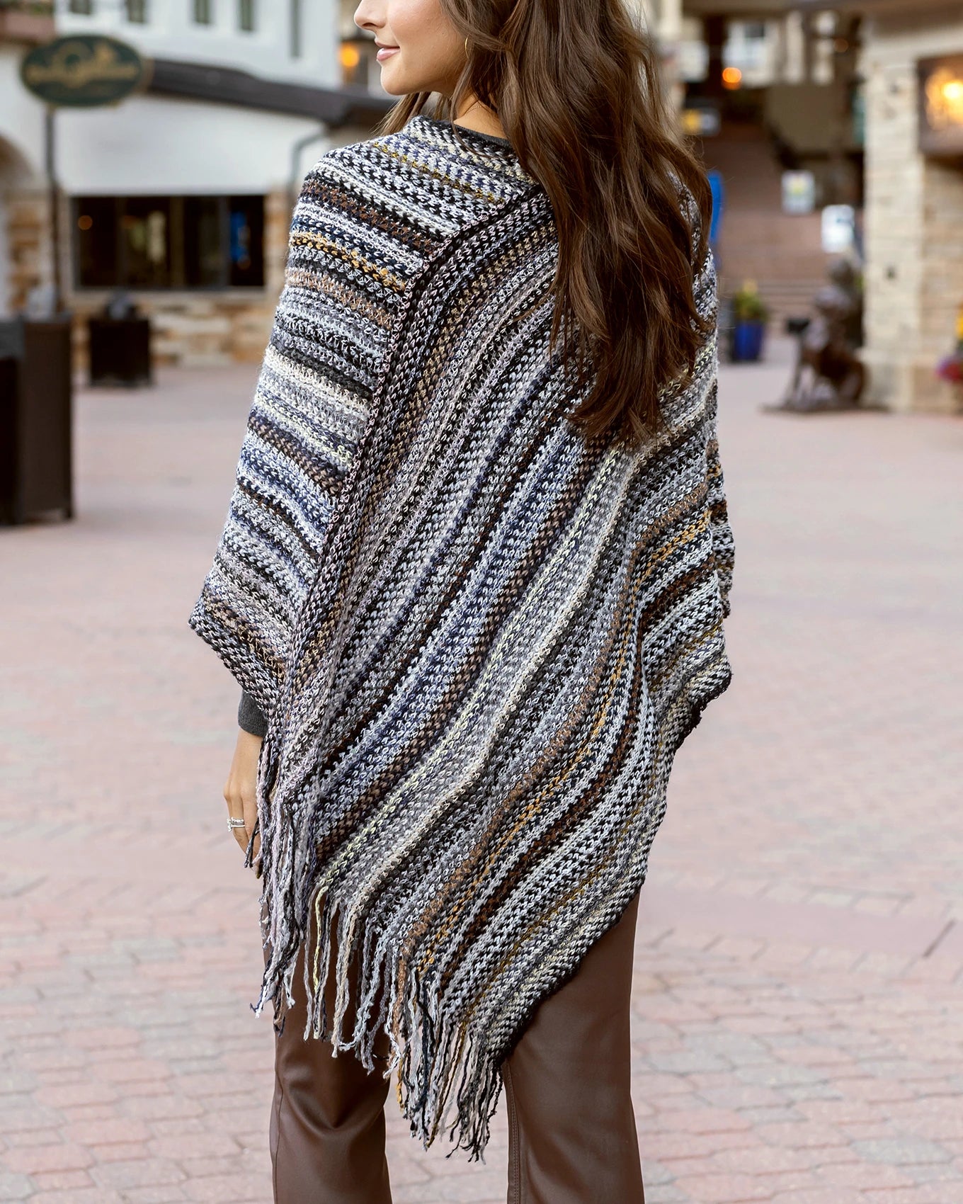 Asymmetrical Knit Poncho in Dark Multi