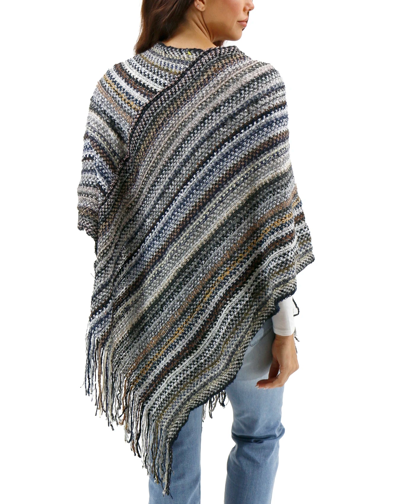 Asymmetrical Knit Poncho in Dark Multi