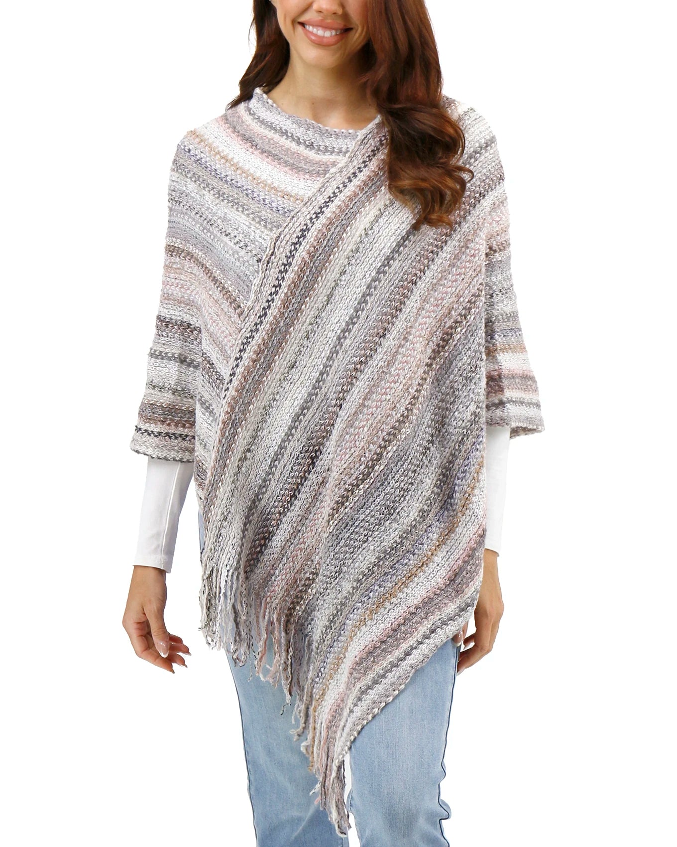 Asymmetrical Knit Poncho in Grey Multi