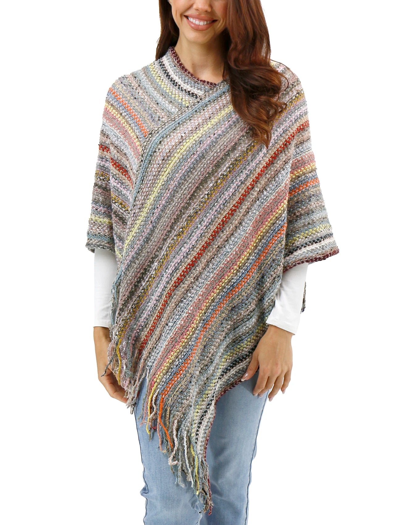 Asymmetrical Knit Poncho in Multicolor