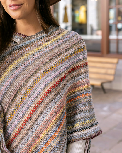 Asymmetrical Knit Poncho in Multicolor