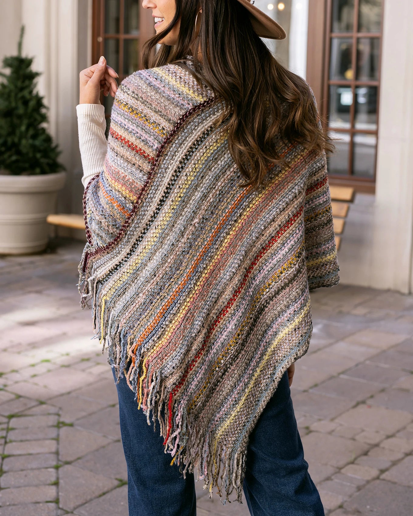 Asymmetrical Knit Poncho in Multicolor