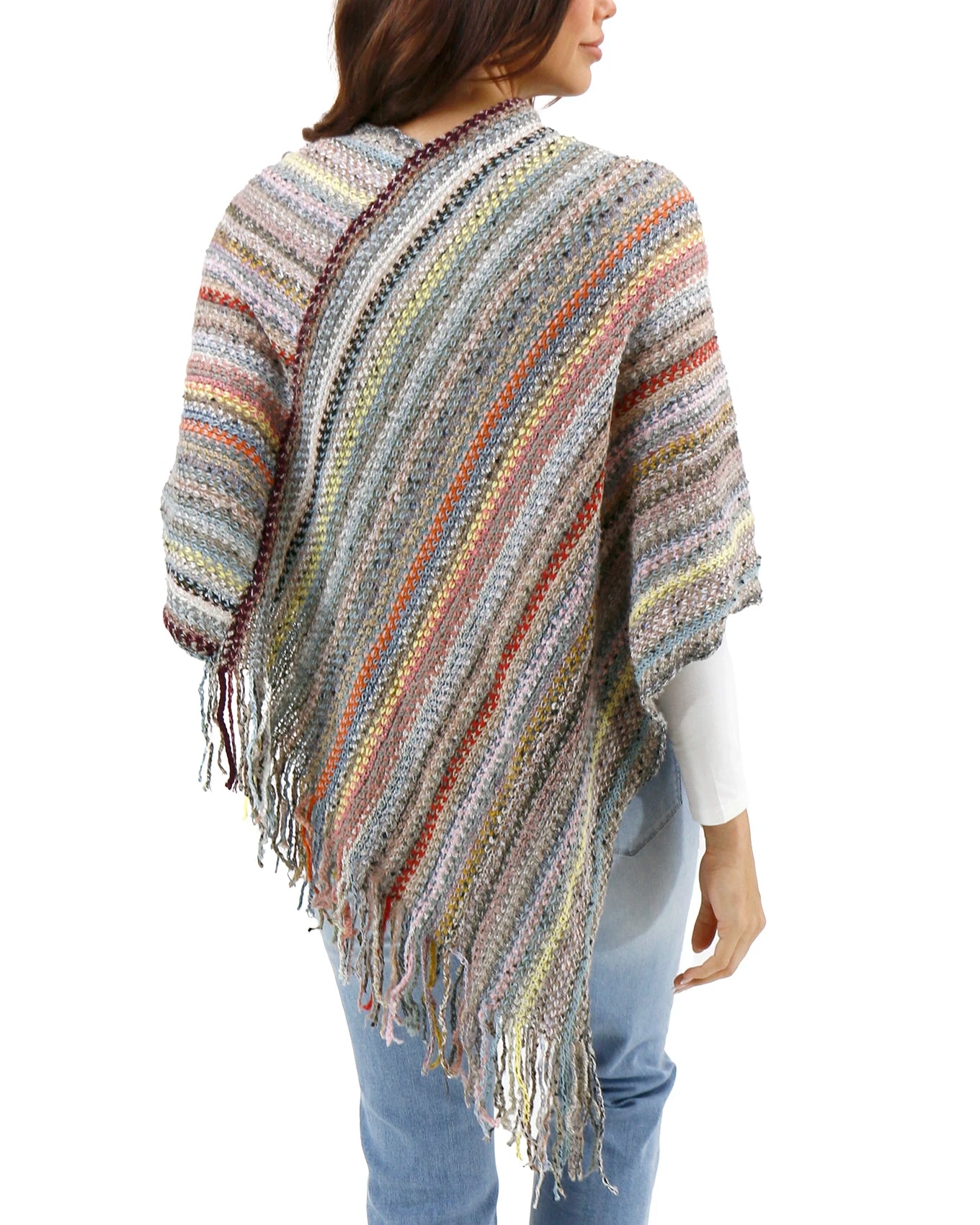 Asymmetrical Knit Poncho in Multicolor