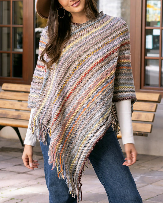 Asymmetrical Knit Poncho in Multicolor