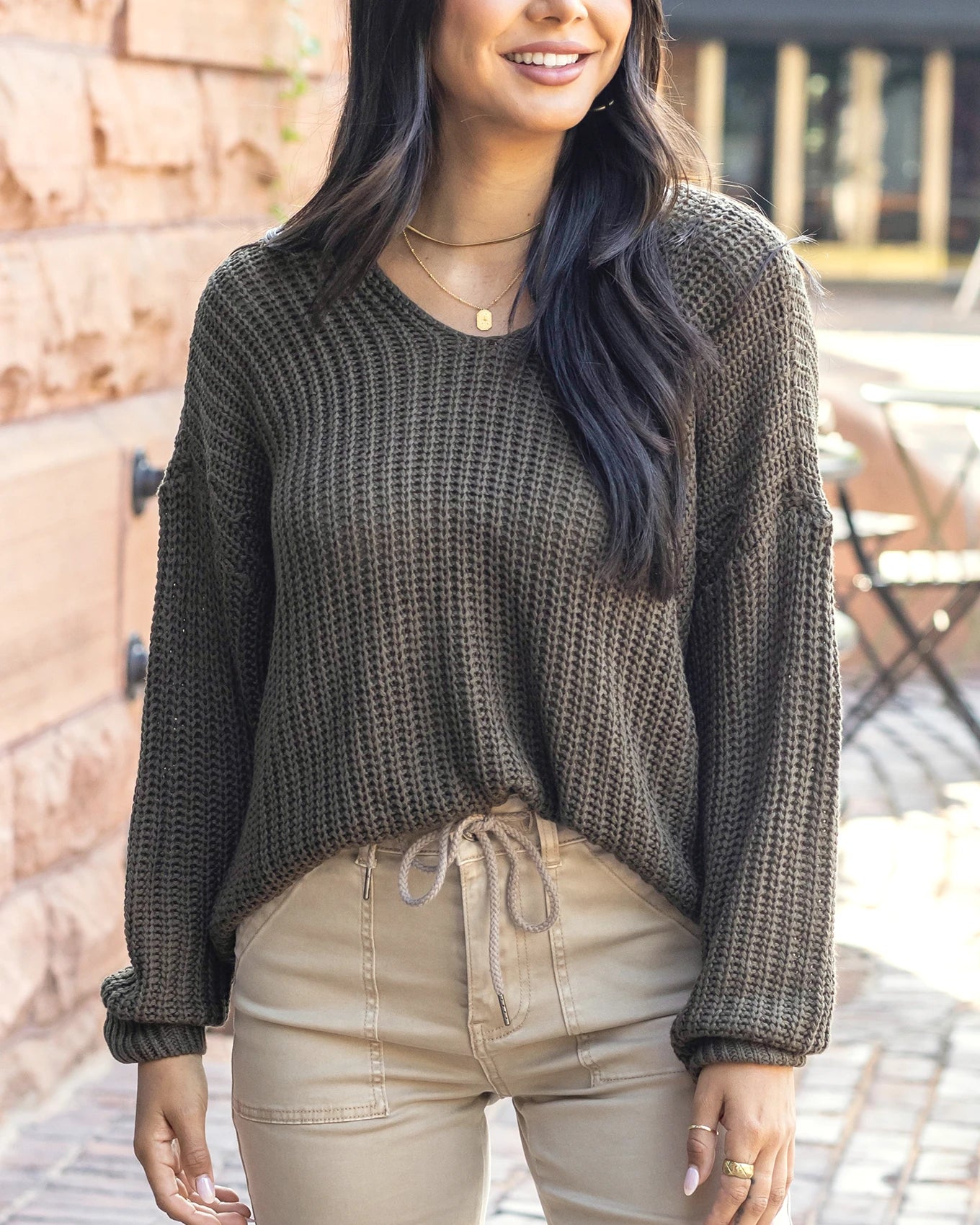 Boyfriend Slouchy Olive Knit Sweater