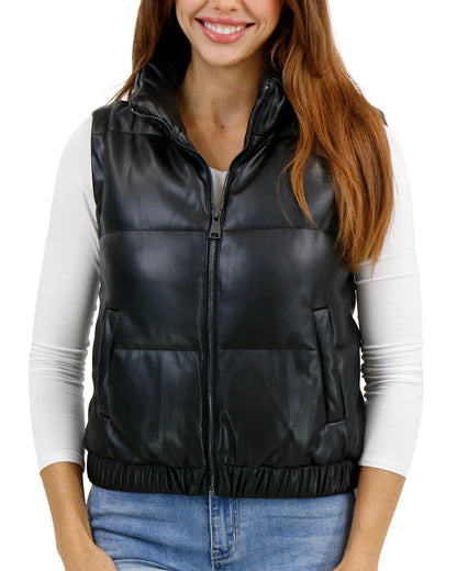 black leather puffer jacket