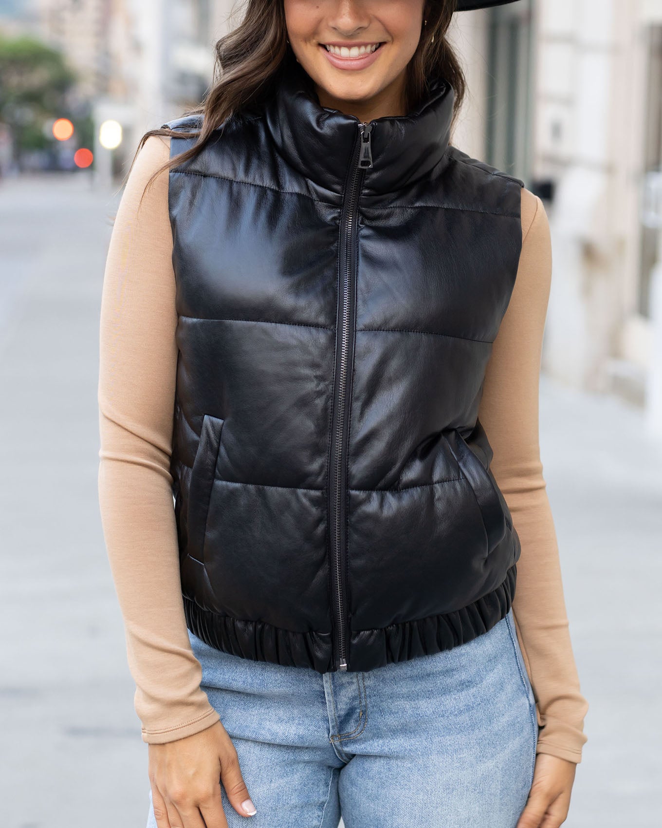 Butter Faux Leather Black Puffer Vest - Grace and Lace