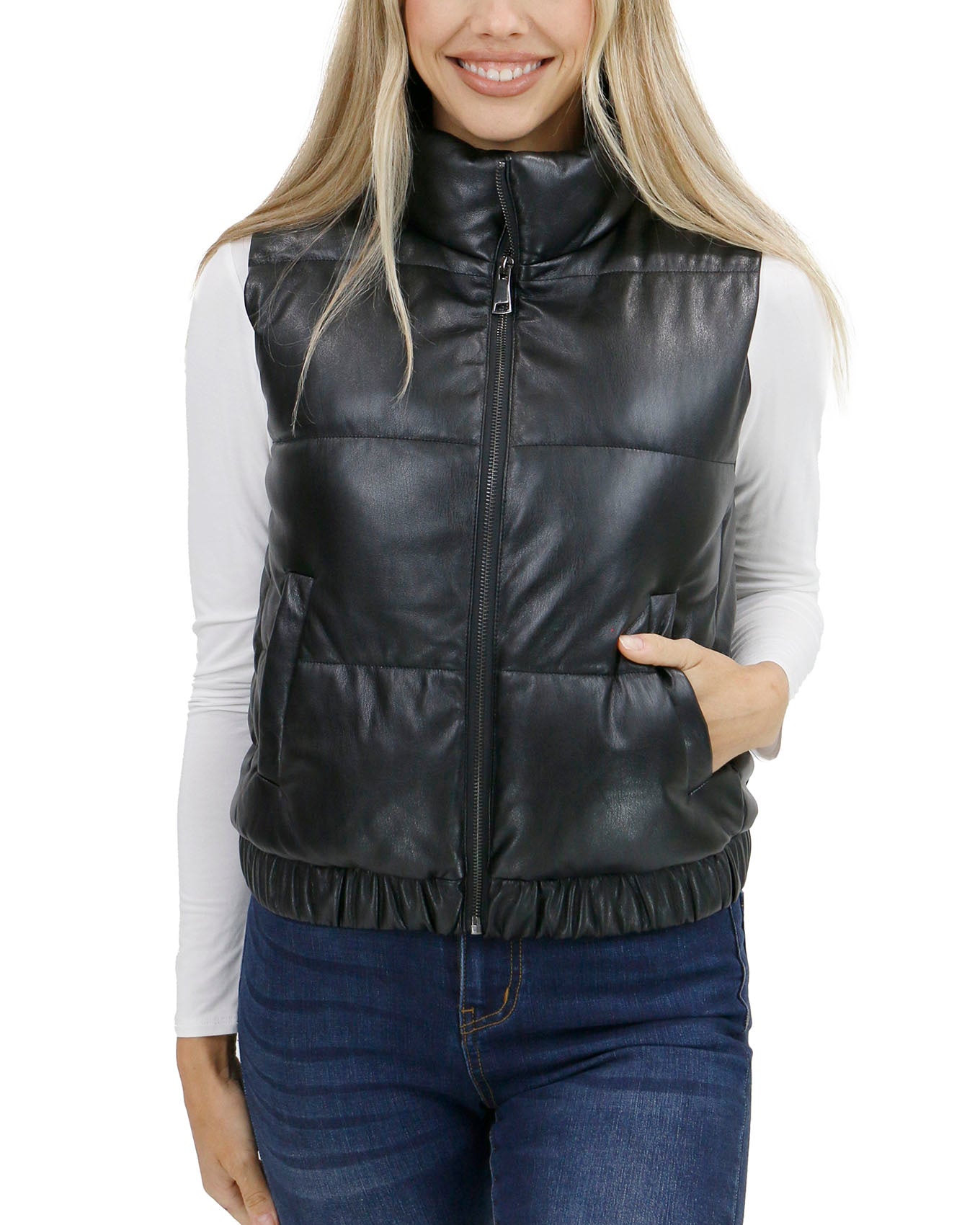 Butter Faux Leather Black Puffer Vest