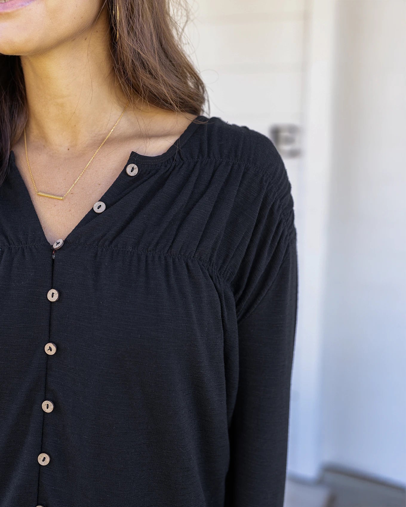 ladies black button up shirt