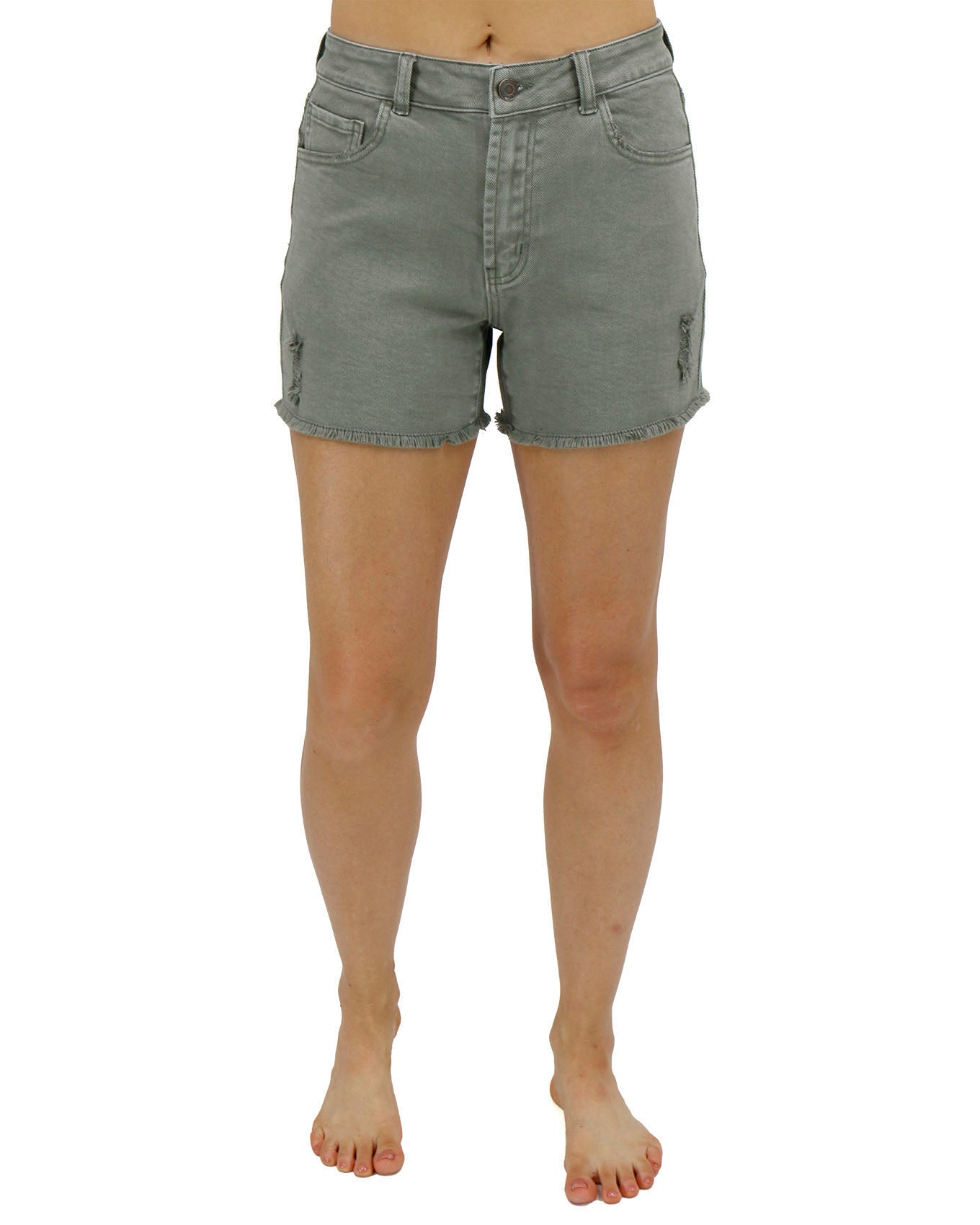 Casual Colored Olive Denim Shorts Grace and Lace