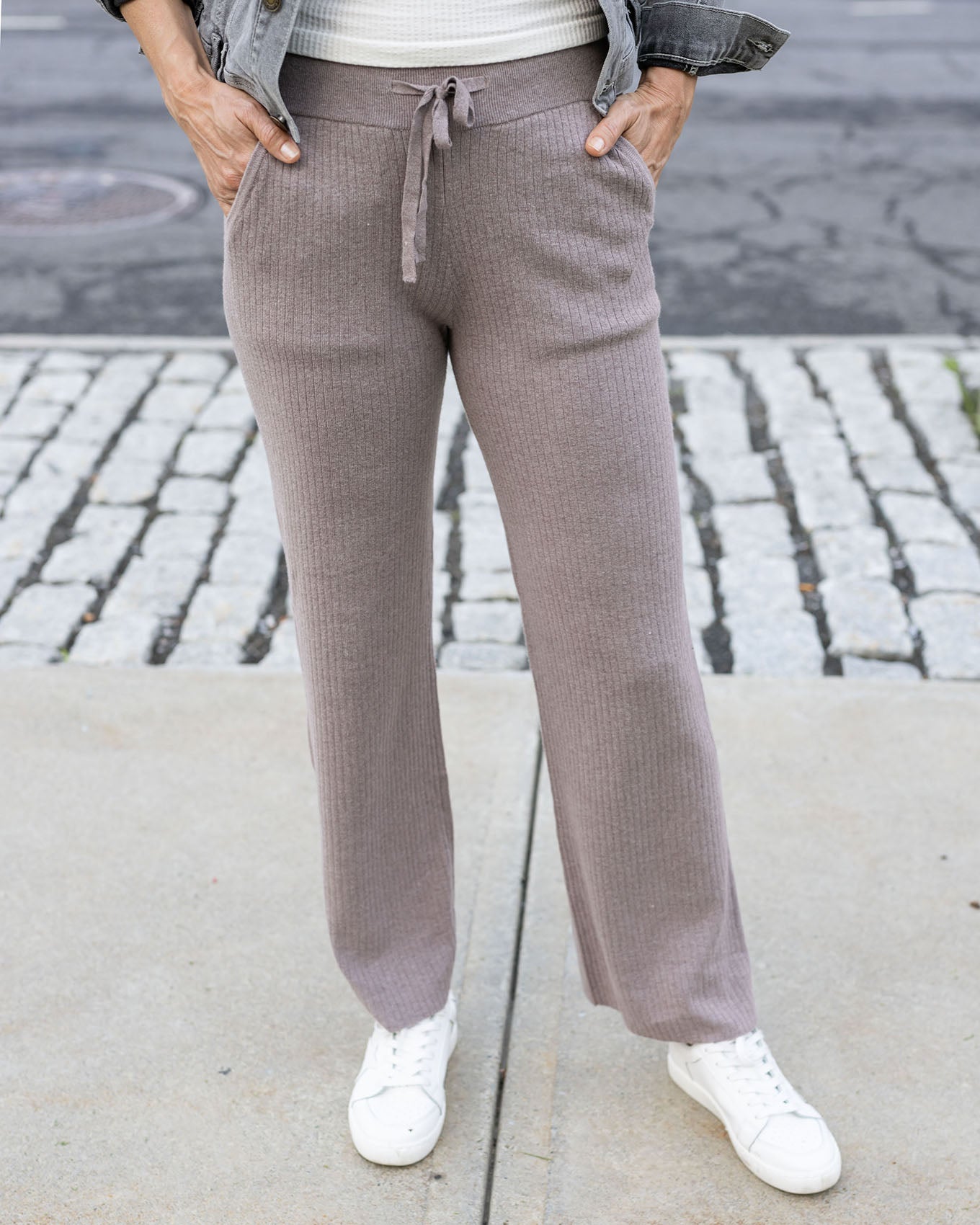 Cozy Ribbed Knit Sweatpants - Cool Grey