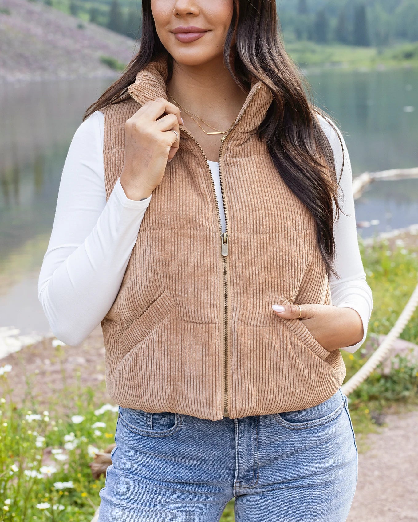 brown puffer vest