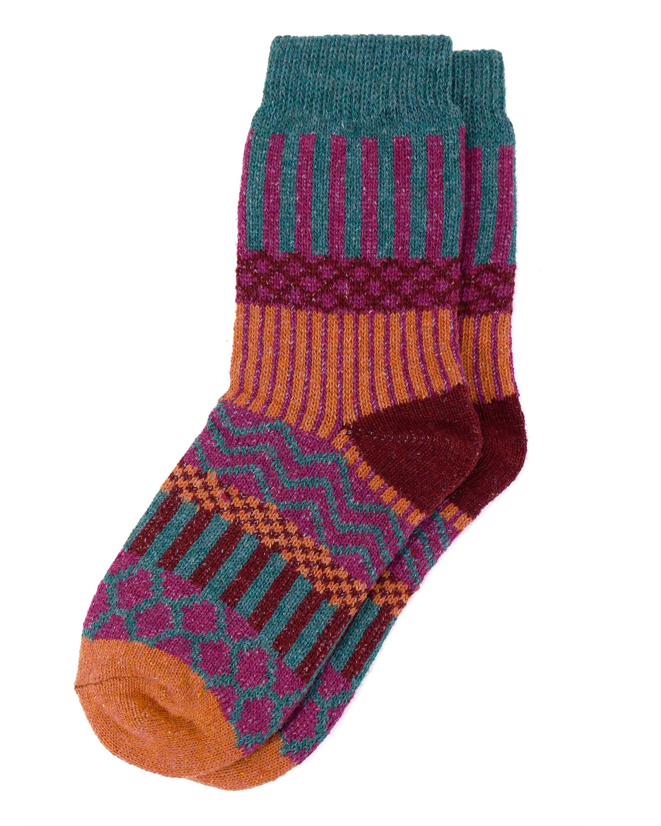 Knit Cozy Berry/Green Crew Socks