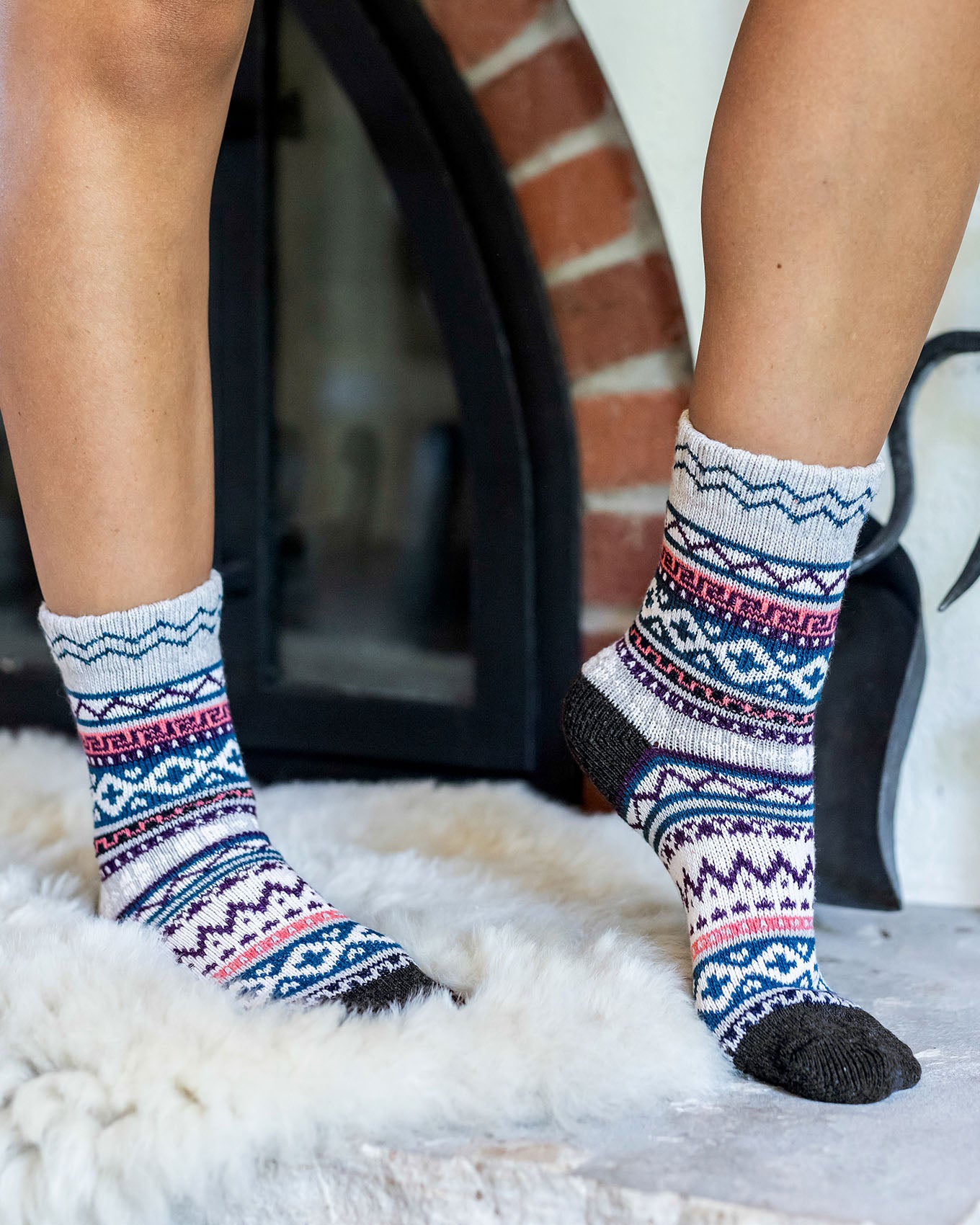 Knit Cozy Grey Alpine Crew Socks