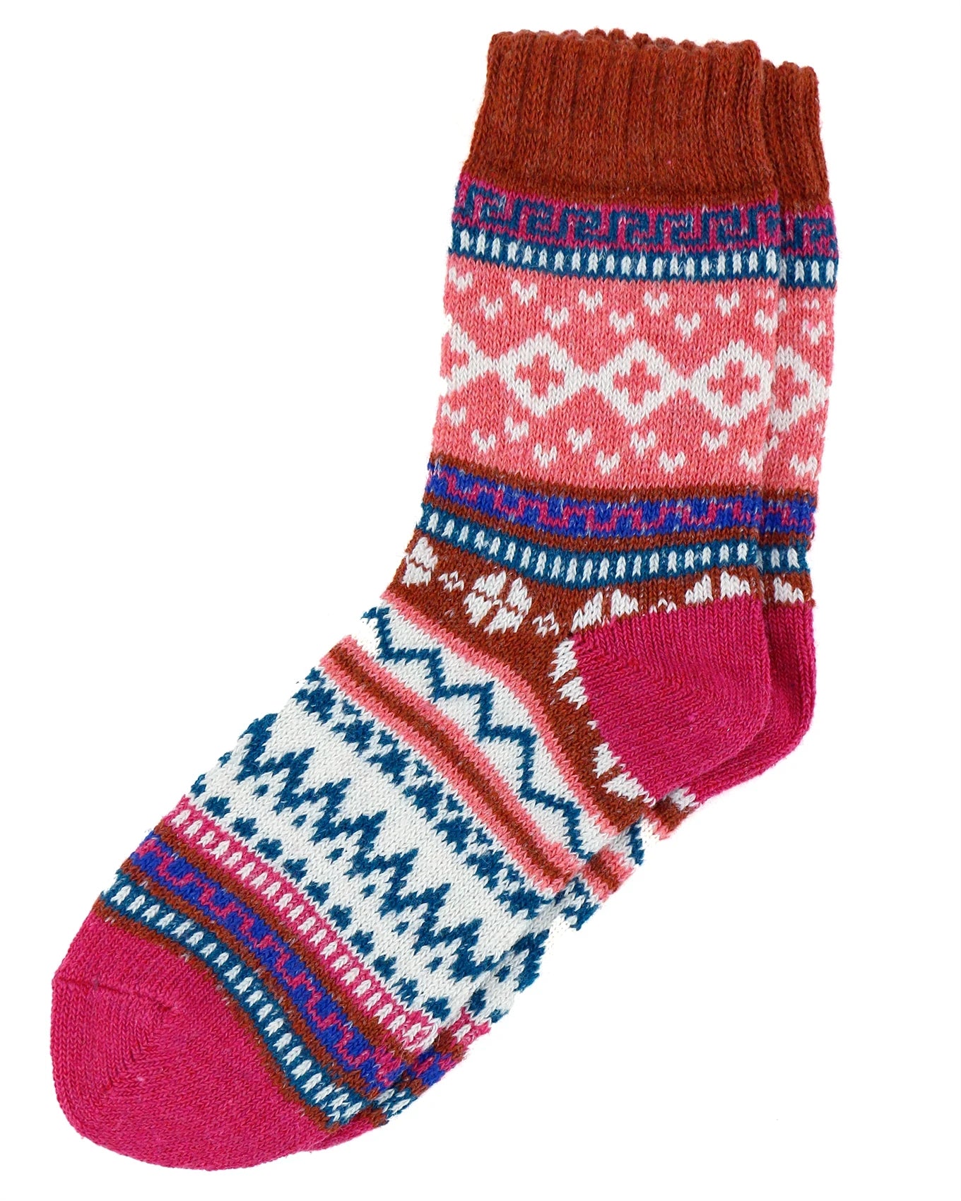 Knit Cozy Pink Alpine Crew Socks