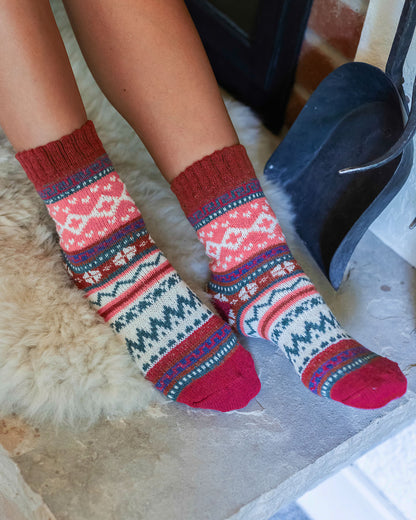 Knit Cozy Pink Alpine Crew Socks