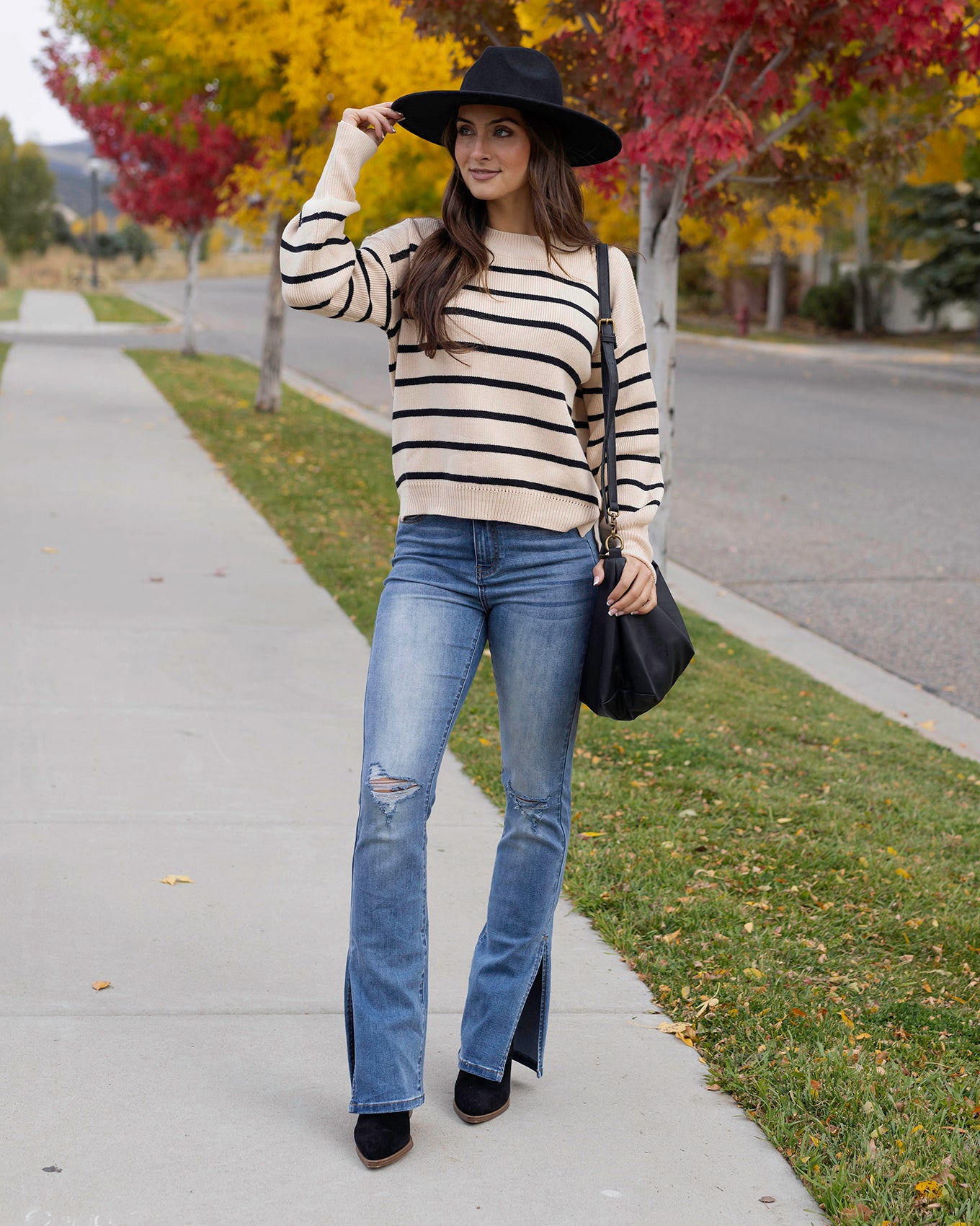 Crew Neck Striped Sweater - Grace and Lace