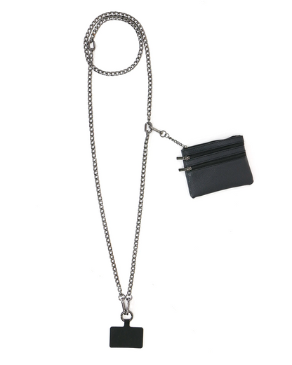 Chrome Black Crossbody Cell Phone Chain w/ Wallet