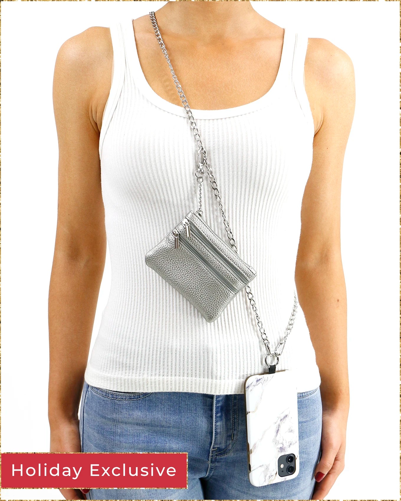 Silver Crossbody Cell Phone Chain w/ Wallet