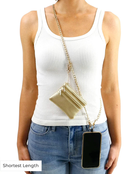 Gold Crossbody Cell Phone Chain w/ Wallet