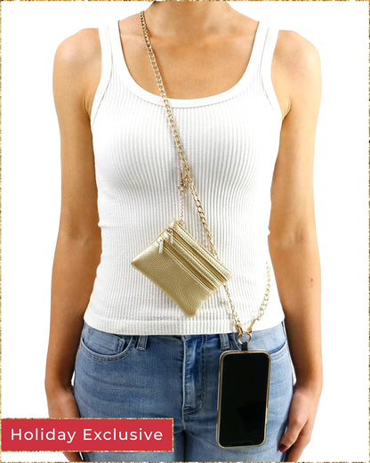 Gold Crossbody Cell Phone Chain w/ Wallet