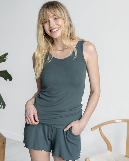 Essential Ribbed Forest Fitted Tank Top