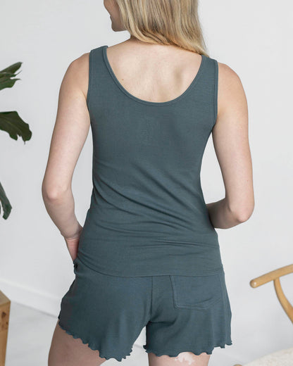 Essential Ribbed Forest Fitted Tank Top