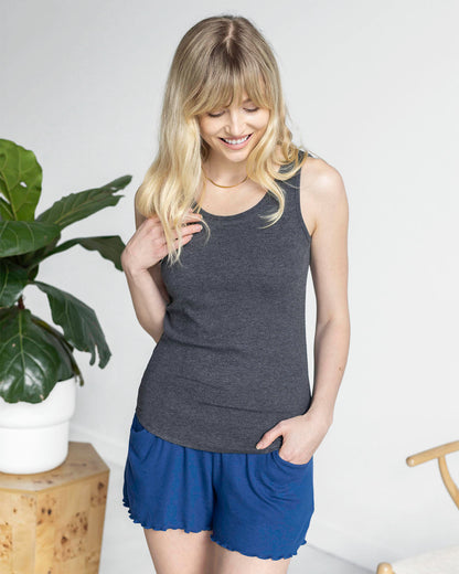 Essential Ribbed Charcoal Fitted Tank Top