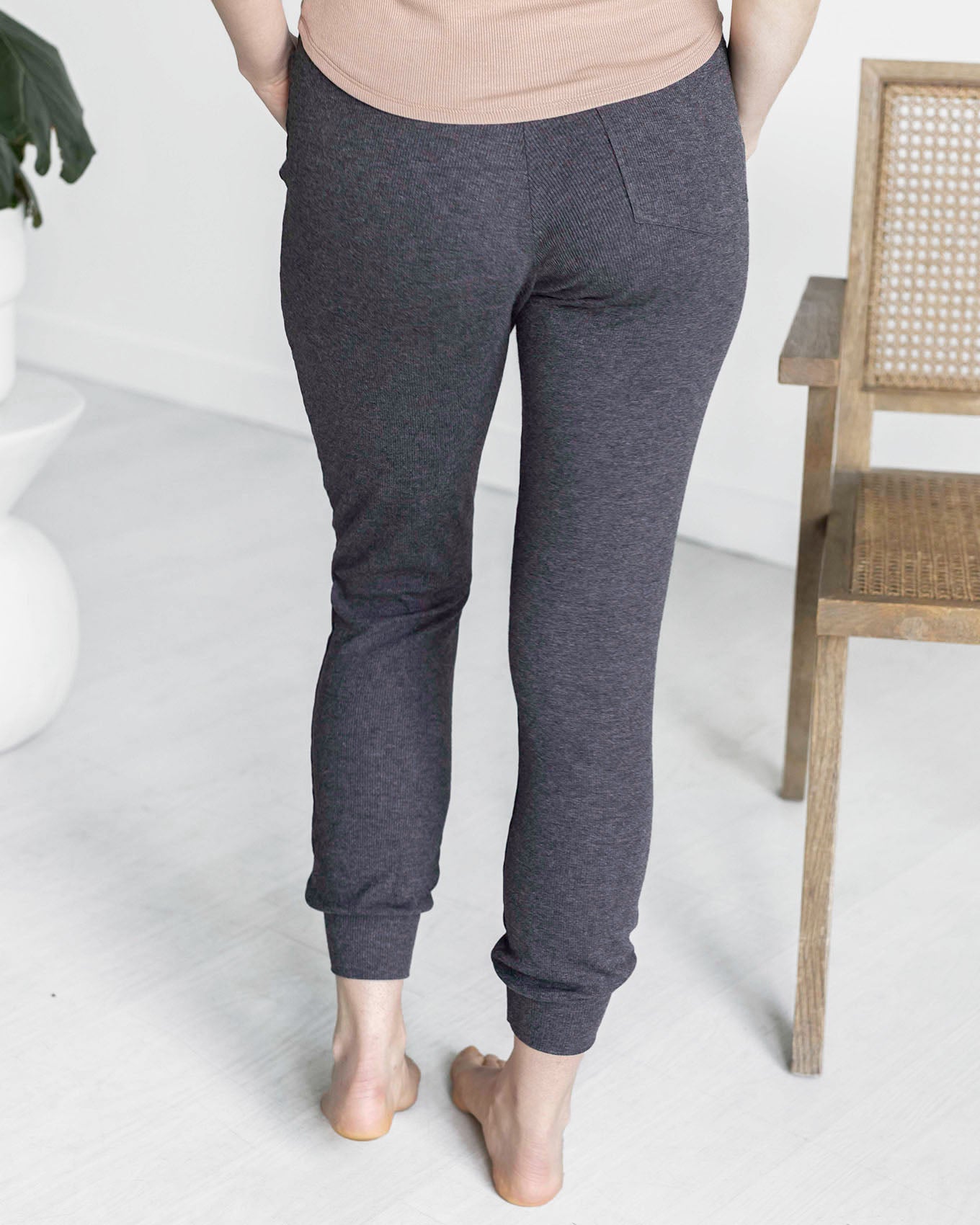 Essential Ribbed Charcoal Jogger Pants