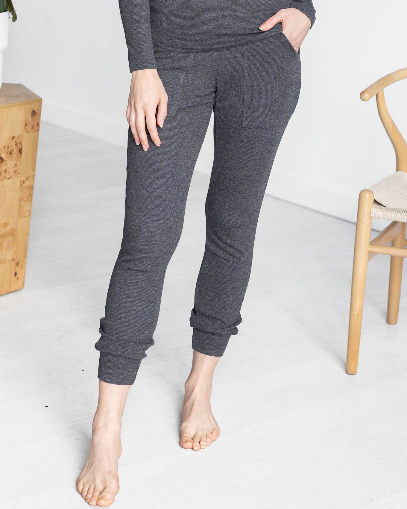 Essential Ribbed Charcoal Jogger Pants