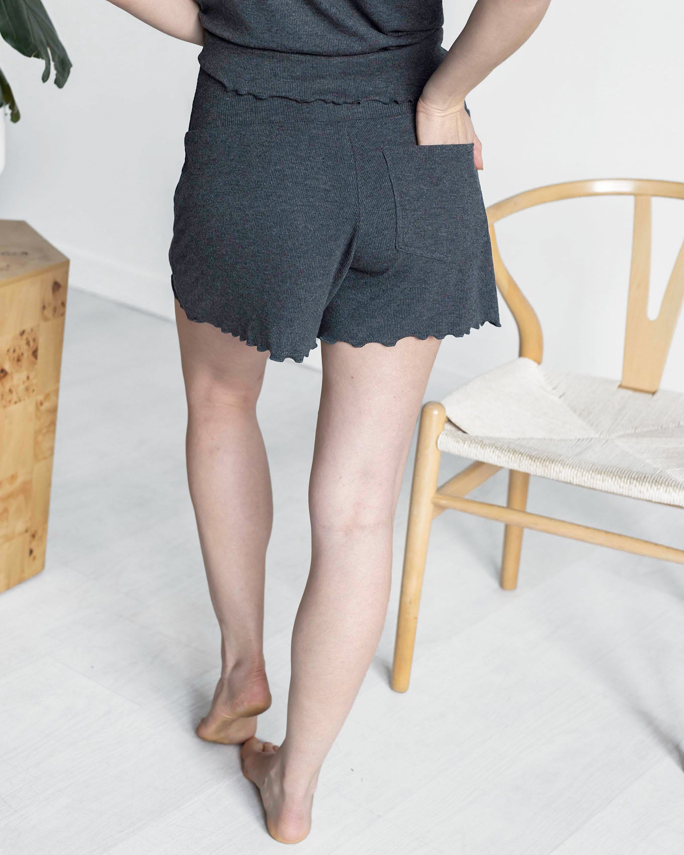 Essential Ribbed Charcoal Lounge Sleep Shorts