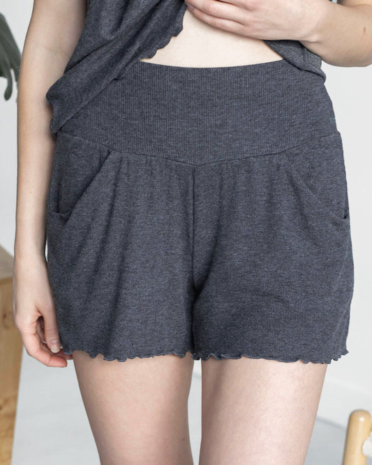 Essential Ribbed Charcoal Lounge Sleep Shorts