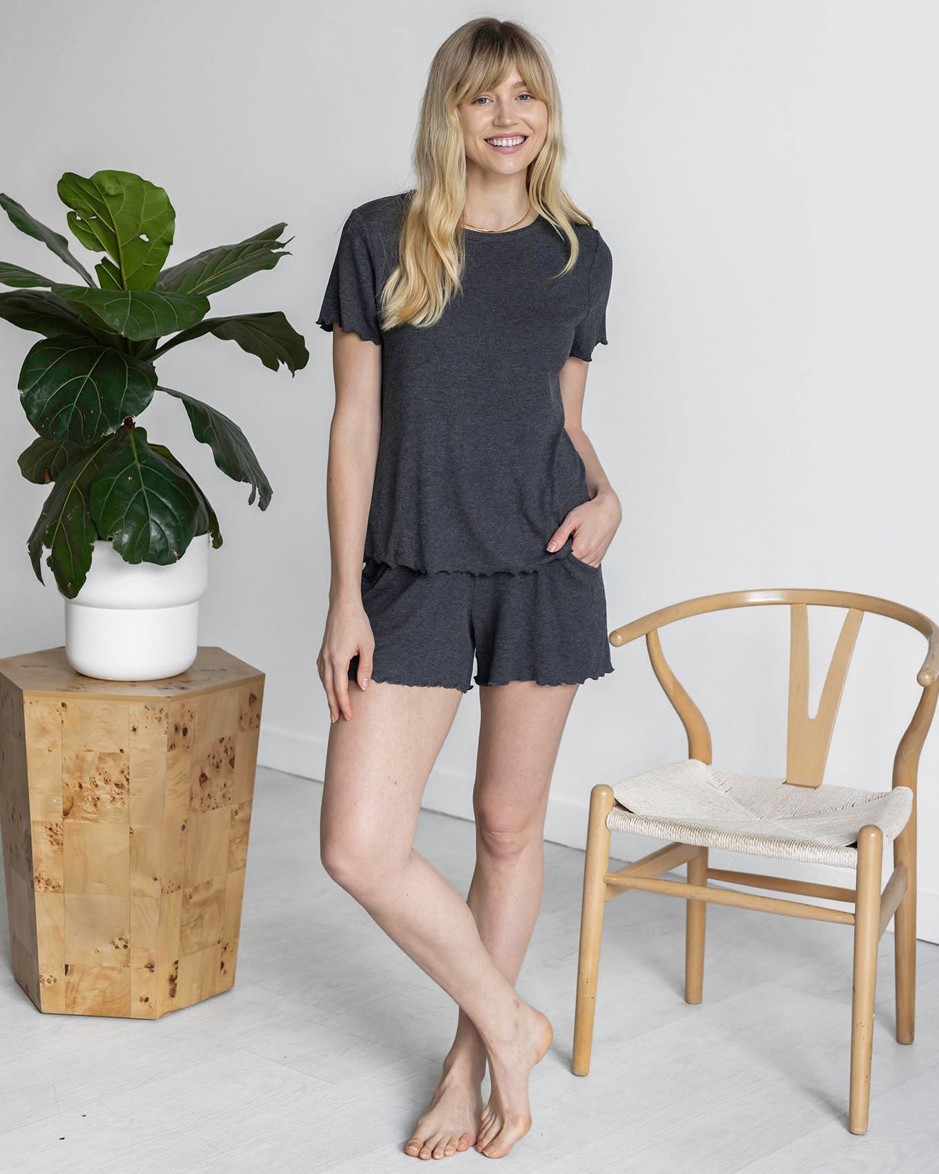 Essential Ribbed Charcoal Relaxed Fit Tee