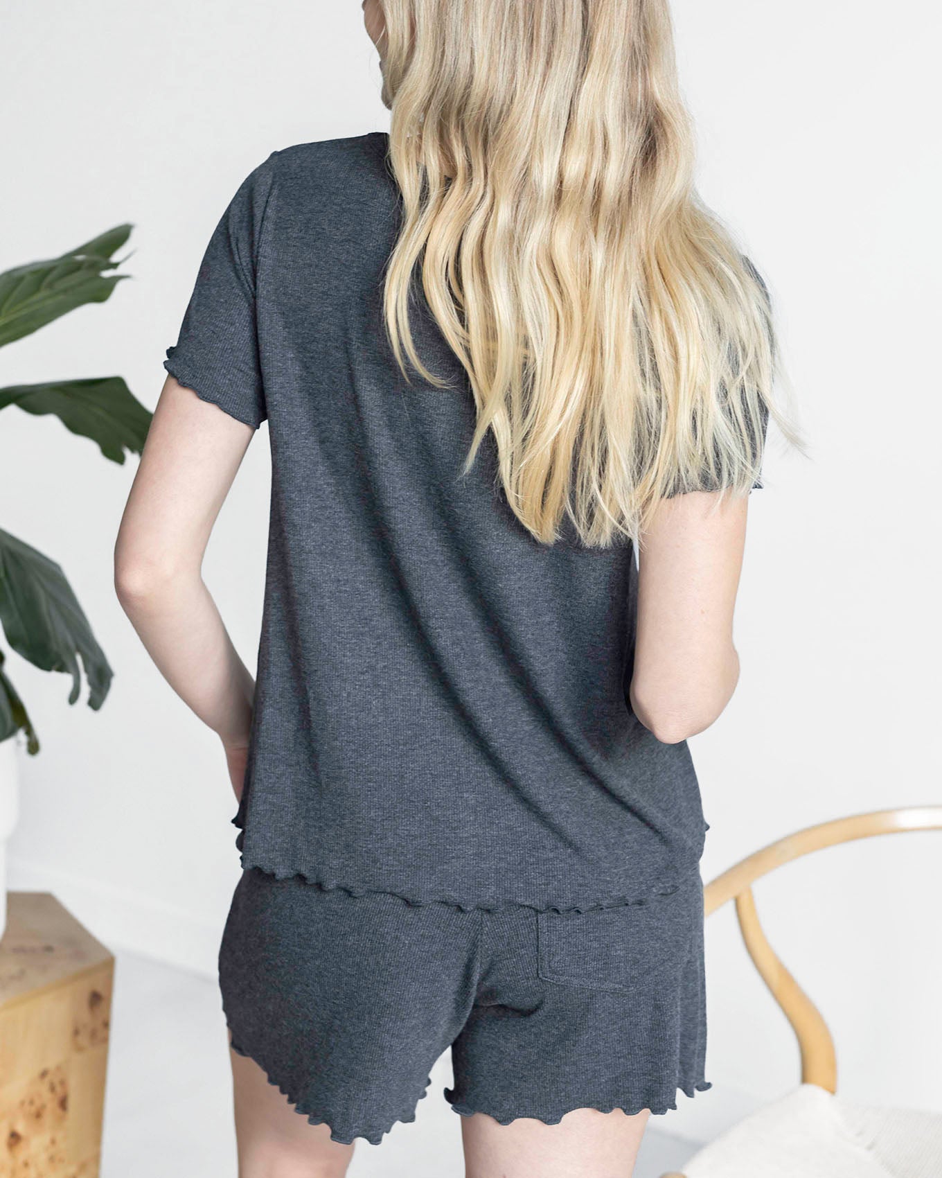 Essential Ribbed Charcoal Relaxed Fit Tee