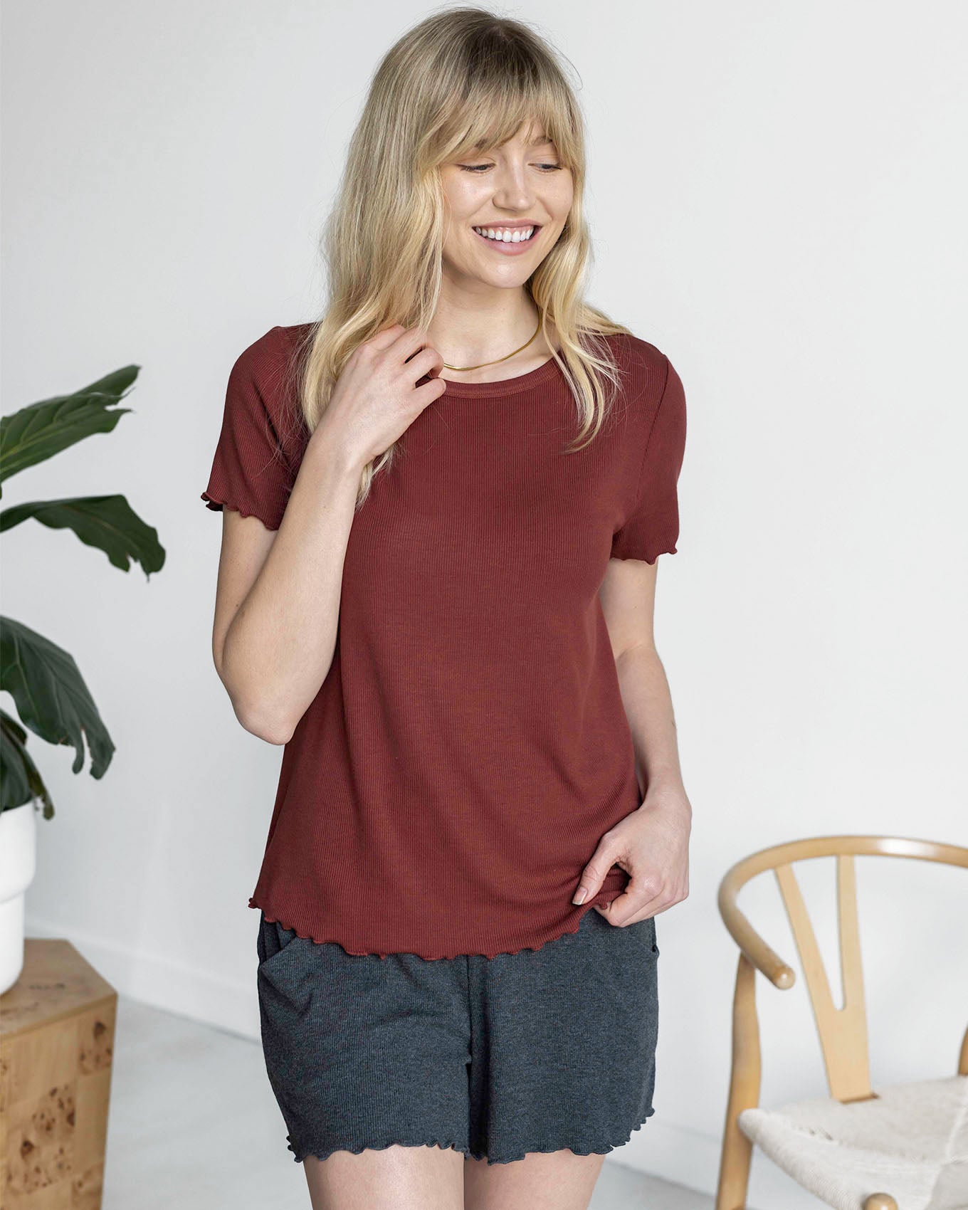 Essential Ribbed Rust Relaxed Fit Tee