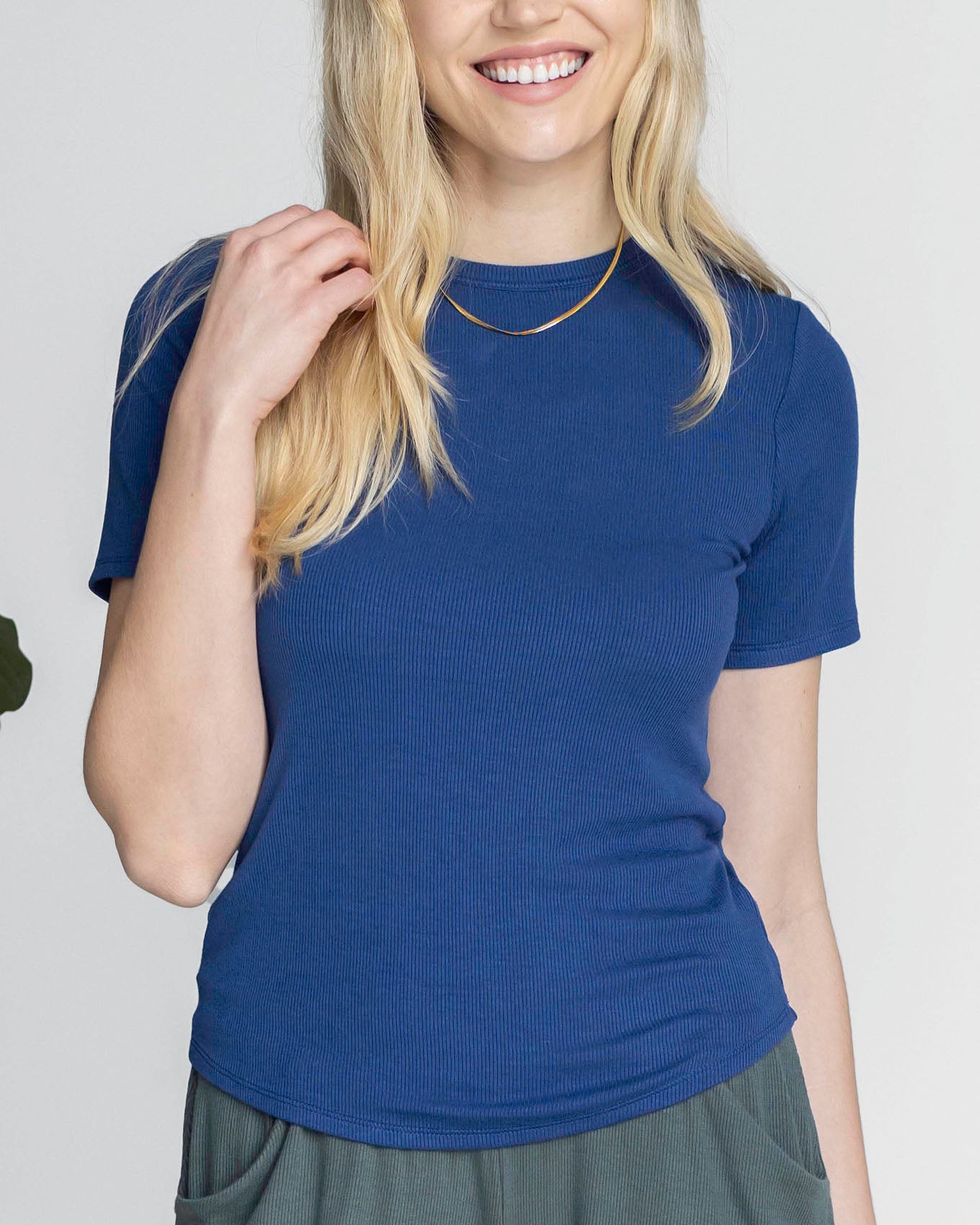 Essential Ribbed Classic Blue Short Sleeve Fitted Tee