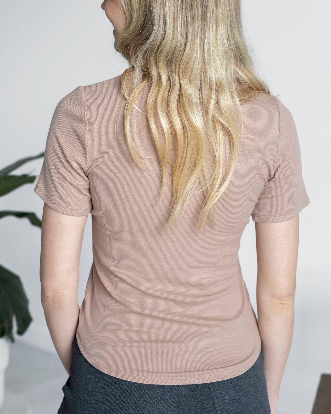 Essential Ribbed Nude Short Sleeve Fitted Tee