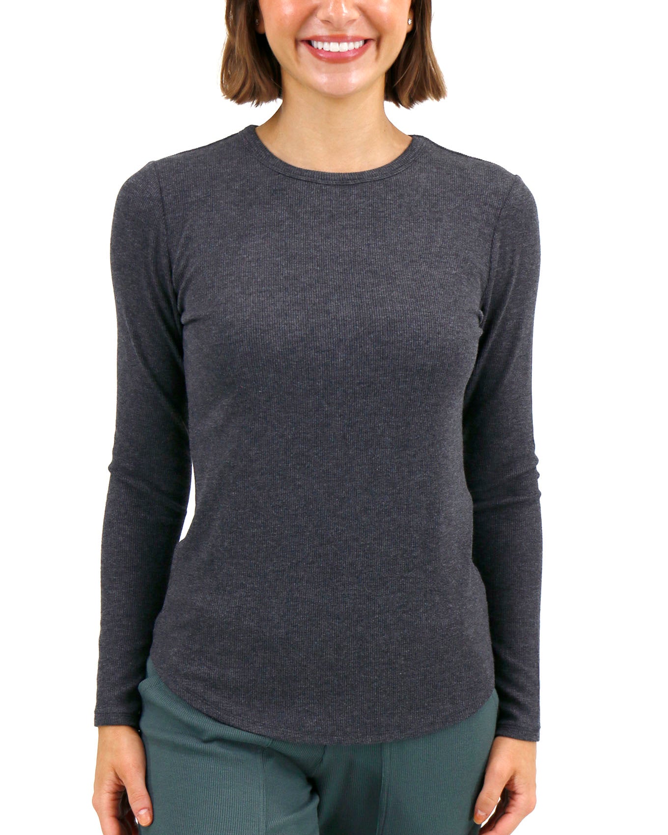 Essential Ribbed Charcoal Long Sleeve Tee