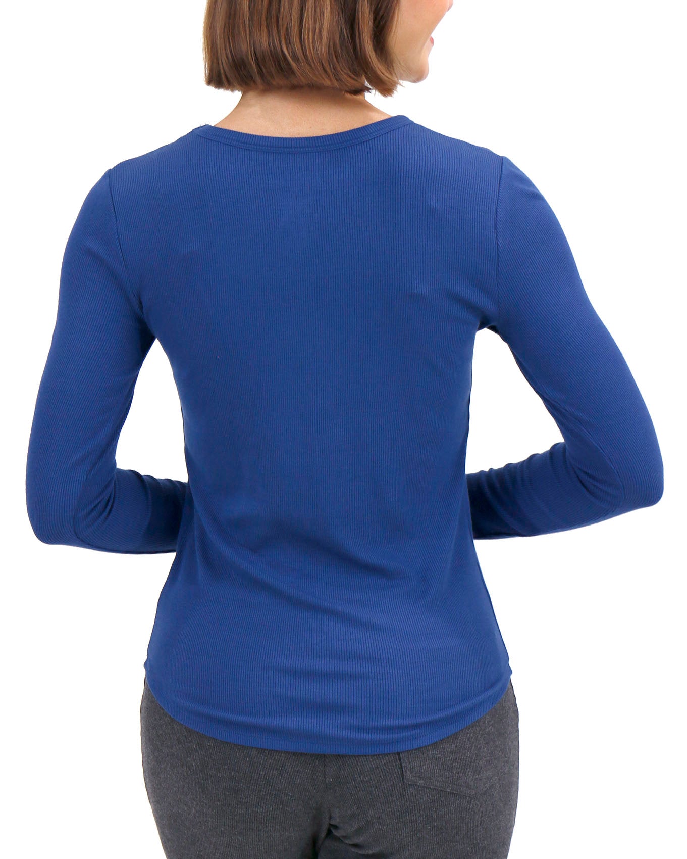 Essential Ribbed Classic Blue Long Sleeve Tee