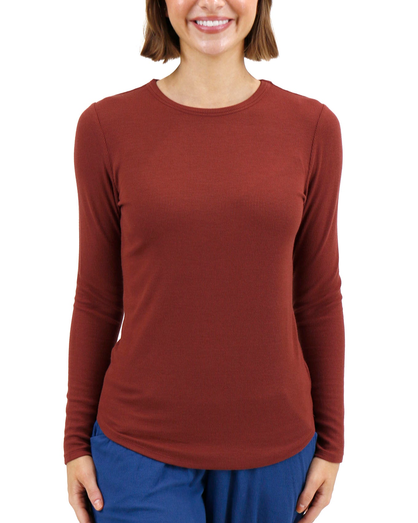 Essential Ribbed Rust Long Sleeve Tee