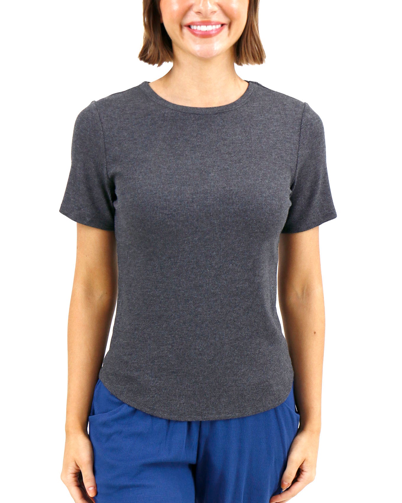 Essential Ribbed Charcoal Short Sleeve Fitted Tee