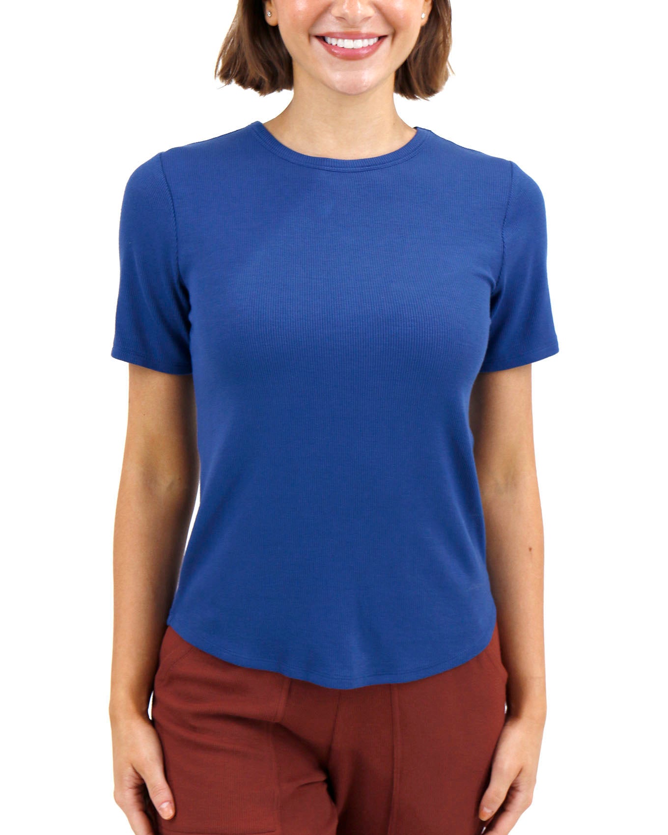 Essential Ribbed Classic Blue Short Sleeve Fitted Tee