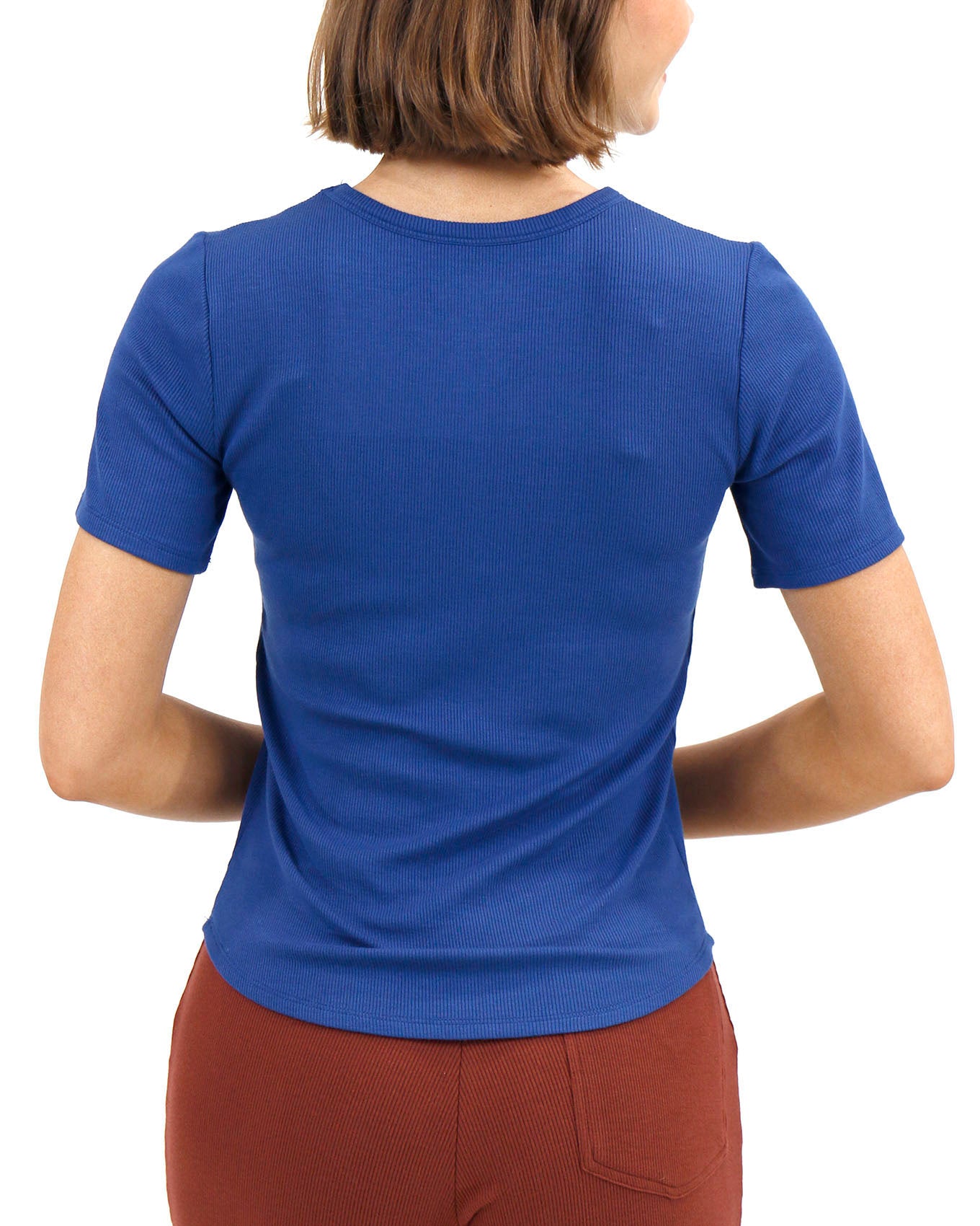 Essential Ribbed Classic Blue Short Sleeve Fitted Tee