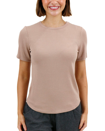 Essential Ribbed Nude Short Sleeve Fitted Tee