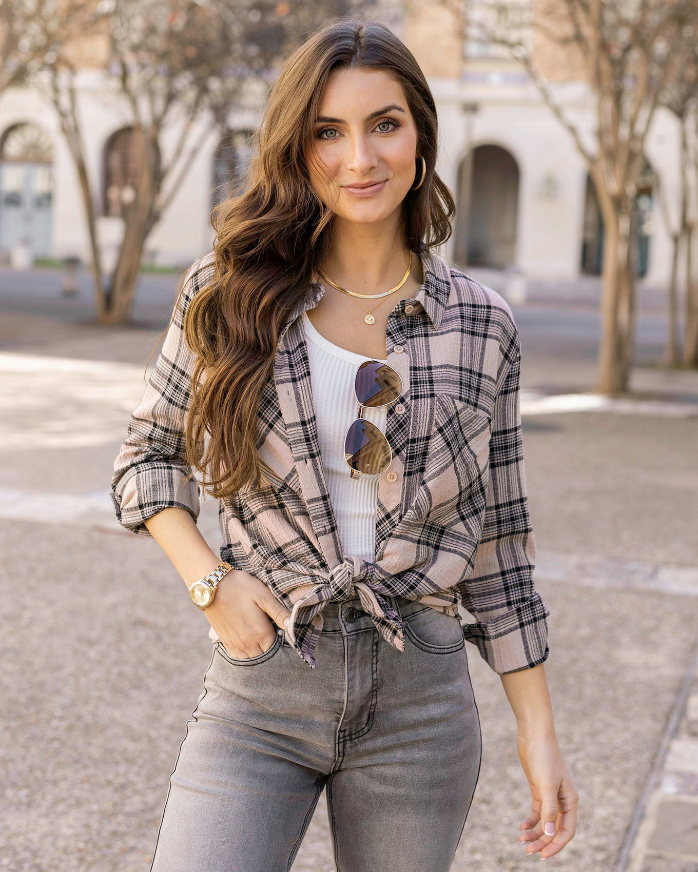 THE GREAT. Estate Button Up outlets Top Plaid Blouse