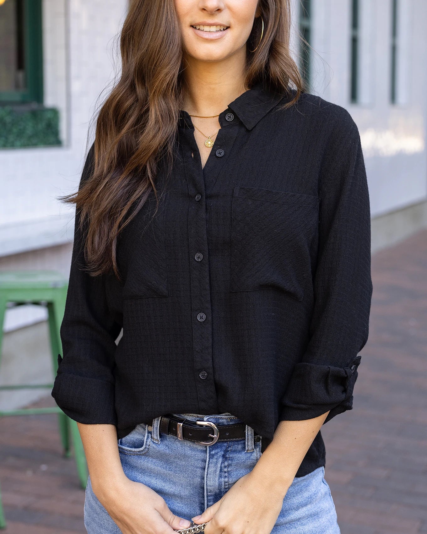 black button up shirt women