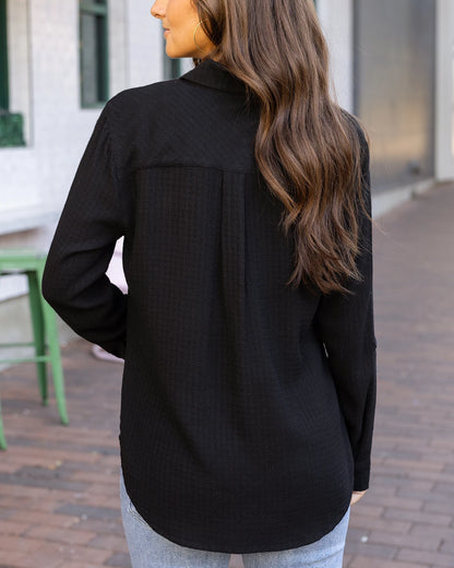 black long sleeve button up shirt